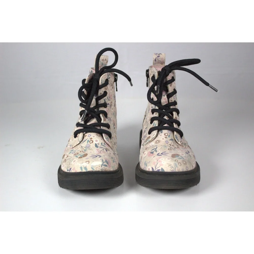 Art Class Zoe Girls US 13 Combat Boots Light Pink Floral Side Zipper Lace Up